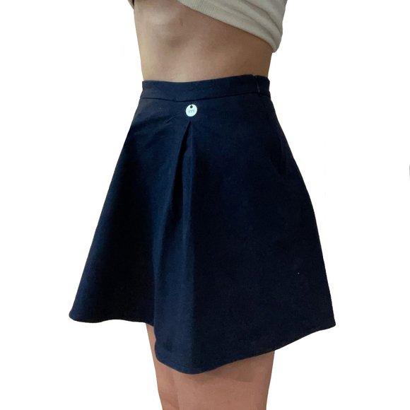 MET XS Navy Jacquard Flare Mini Skirt Pleated Skater Italy Made Cotton Lyocell S - Picture 10 of 16